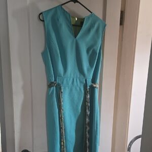 Tahari ASL Teal Midi Dress with Floral Accents